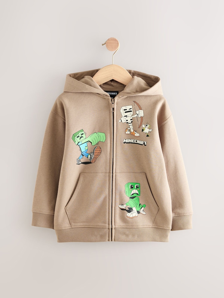 Castanho claro - Moletom com capuz Minecraft Stone Zip Through (3-16anos) - Imagem 1 de 1
