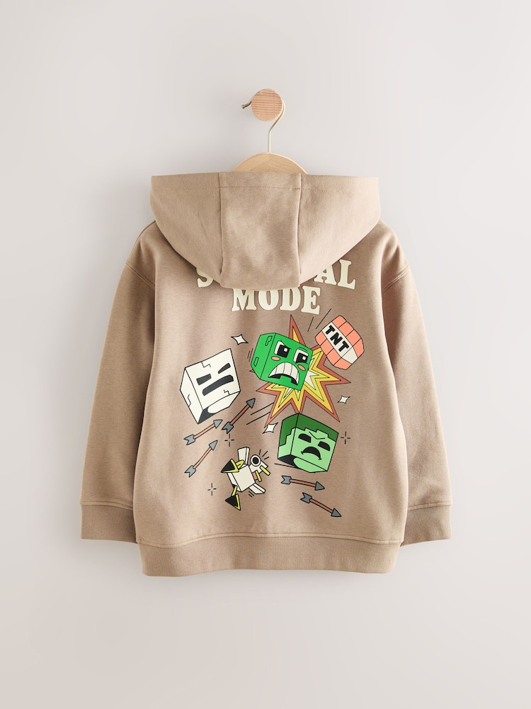 Light Brown Minecraft Stone Zip Through Hoodie (3-16yrs) - Image 2 of 4