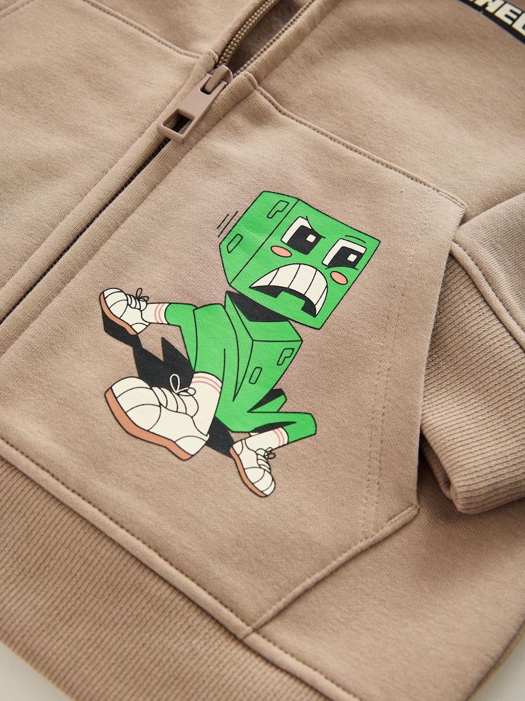 Light Brown Minecraft Stone Zip Through Hoodie (3-16yrs) - Image 3 of 4
