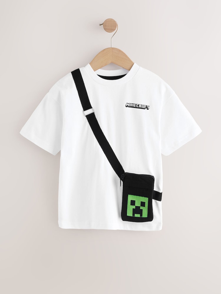 White Licensed Minecraft Bag T-Shirt (3-16yrs) - Image 1 of 6