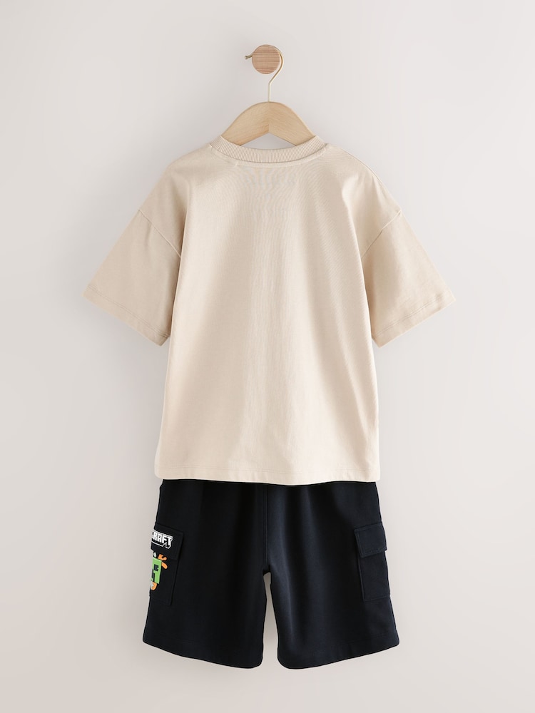 Stone/Black Short Sleeve Minecraft T-Shirt And Shorts Set (3-16yrs) - Image 3 of 5