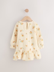 Ecru White Floral Woven 100% Cotton Baby Dress - Image 2 of 4
