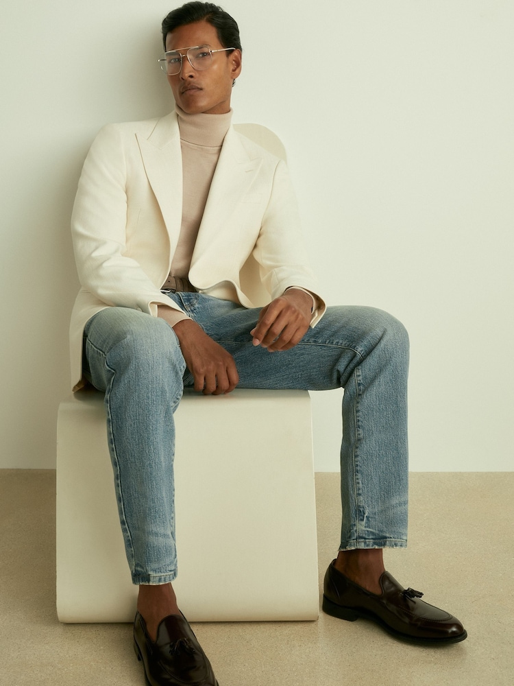 Reiss Off White Art SIngle-Breasted Twill Blazer - Image 1 of 9