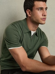 Reiss Dark Kale Green Maxwell Merino Wool Half-Zip Polo Shirt - Image 1 of 7