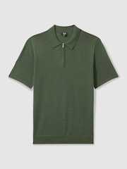 Reiss Dark Kale Green Maxwell Merino Wool Half-Zip Polo Shirt - Image 2 of 7