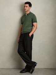 Reiss Dark Kale Green Maxwell Merino Wool Half-Zip Polo Shirt - Image 3 of 7
