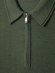 Reiss Dark Kale Green Maxwell Merino Wool Half-Zip Polo Shirt - Image 7 of 7