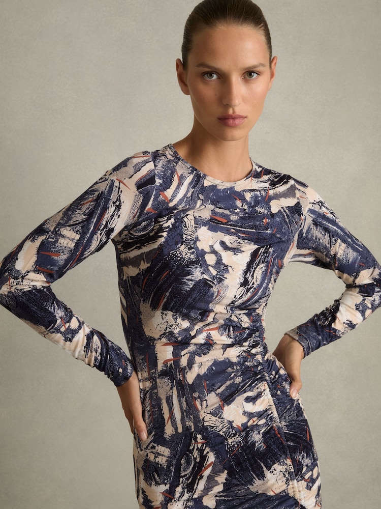 Reiss Riyo Printed Ruched средних размеров платья - Изображение 1 из 6