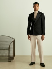 Reiss Black Thom Double-Breasted Tuxedo Jacket in Black Hopsack - Image 3 of 8