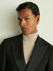 Reiss Black Thom Double-Breasted Tuxedo Jacket in Black Hopsack - Image 4 of 8