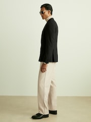 Reiss Black Thom Double-Breasted Tuxedo Jacket in Black Hopsack - Image 6 of 8