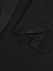 Reiss Black Thom Double-Breasted Tuxedo Jacket in Black Hopsack - Image 8 of 8