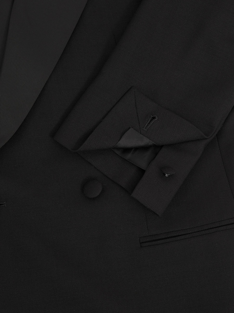 Reiss Black Thom Double-Breasted Tuxedo Jacket in Black Hopsack - Image 8 of 8