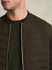 Reiss Military Green Tosca Quilted Hybrid Jacket - Image 6 of 7