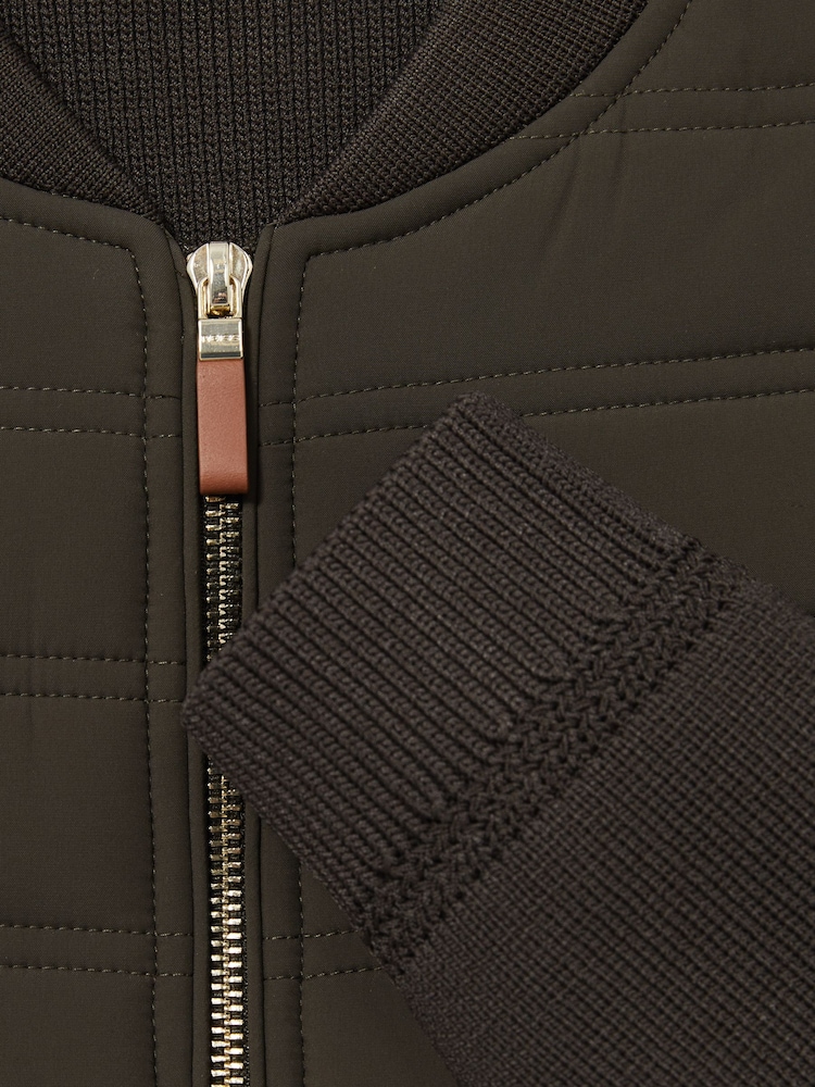Reiss Military Green Tosca Quilted Hybrid Jacket - Image 7 of 7