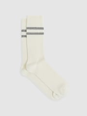 Reiss Ecru/Soft Grey Alcott Striped Socks With Wool And Cashmere - Image 1 of 3