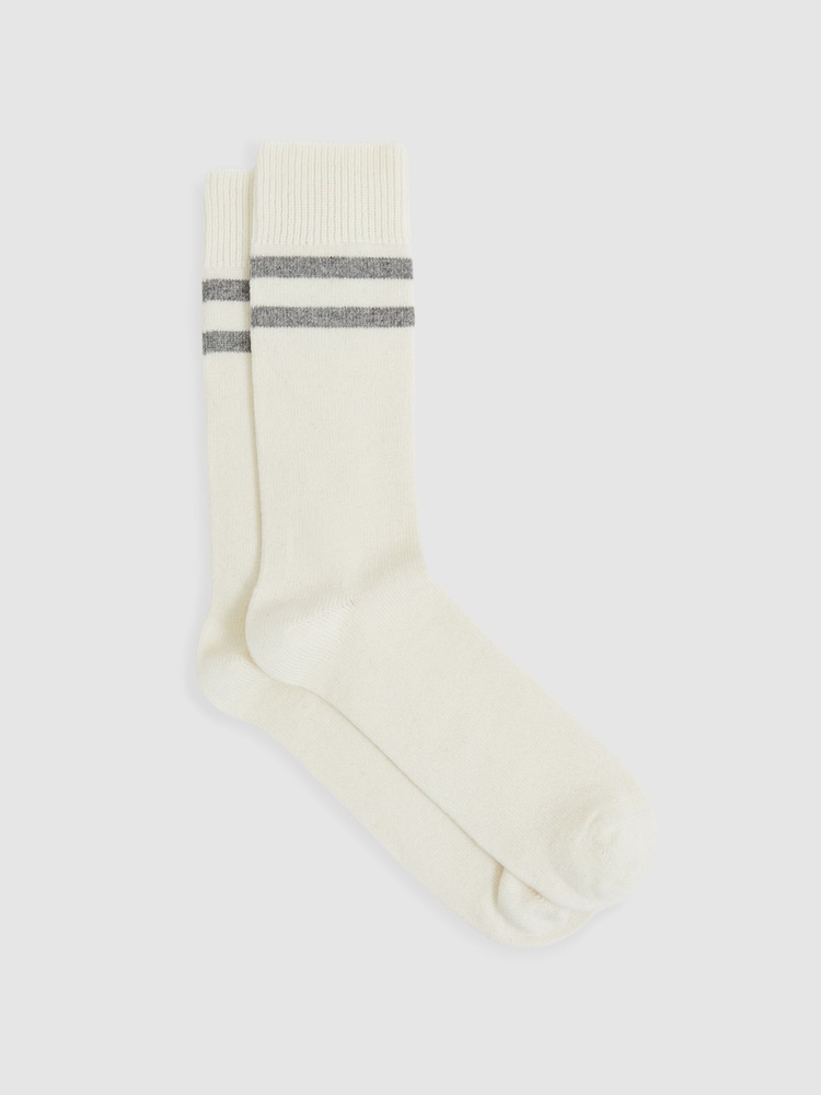 Reiss Ecru/Soft Grey Alcott Striped Socks With Wool And Cashmere - Image 1 of 3