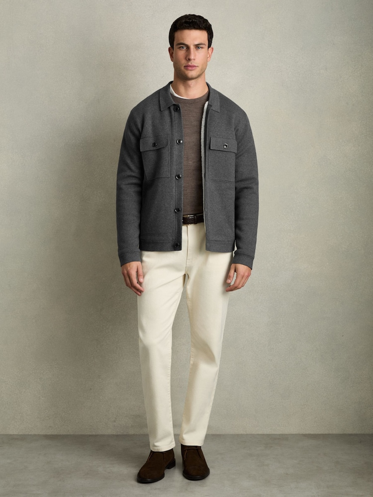 Reiss Mid Grey Melange Heritage Fleece-Lined Button-Through Jacket - Image 1 of 6