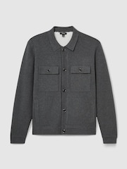 Reiss Mid Grey Melange Heritage Fleece-Lined Button-Through Jacket - Image 2 of 6