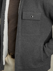 Reiss Mid Grey Melange Heritage Fleece-Lined Button-Through Jacket - Image 3 of 6