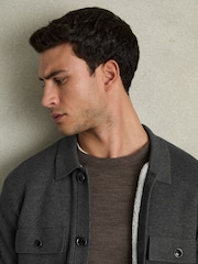 Reiss Mid Grey Melange Heritage Fleece-Lined Button-Through Jacket - Image 5 of 6