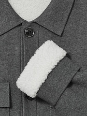 Reiss Mid Grey Melange Heritage Fleece-Lined Button-Through Jacket - Image 6 of 6
