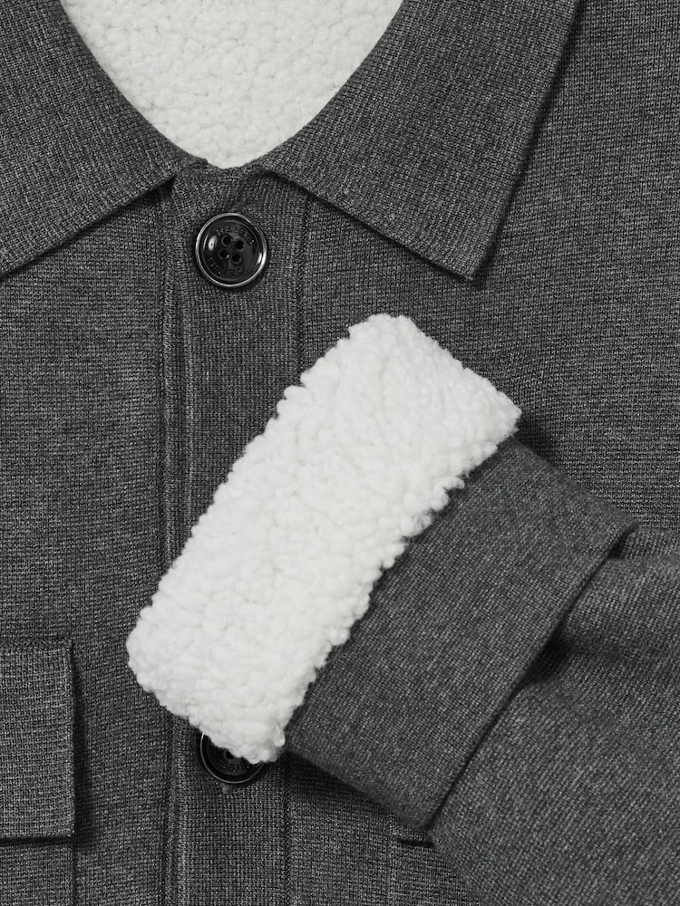 Reiss Mid Grey Melange Heritage Fleece-Lined Button-Through Jacket - Image 6 of 6