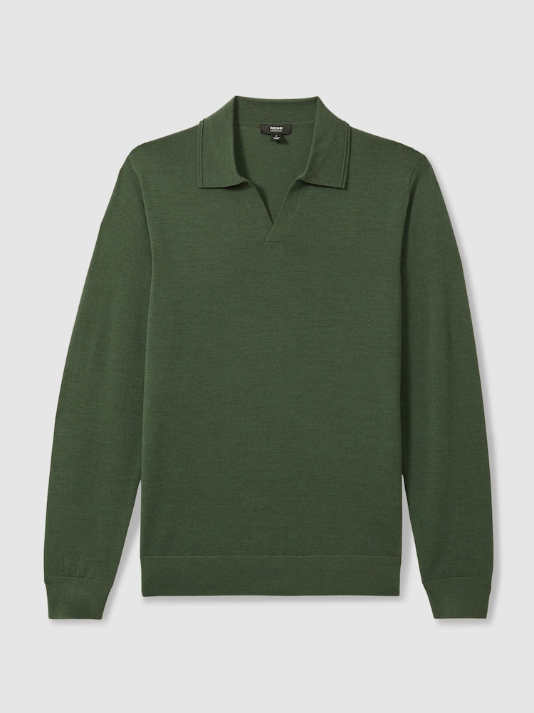 Reiss Dark Kale Green Milburn Merino Wool Half-Zip Polo Shirt - Image 2 of 8