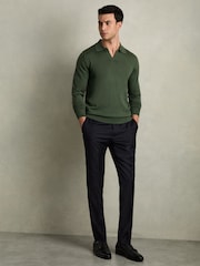 Reiss Dark Kale Green Milburn Merino Wool Half-Zip Polo Shirt - Image 3 of 8
