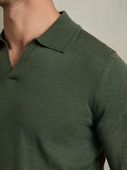 Reiss Dark Kale Green Milburn Merino Wool Half-Zip Polo Shirt - Image 4 of 8