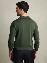 Reiss Dark Kale Green Milburn Merino Wool Half-Zip Polo Shirt - Image 5 of 8