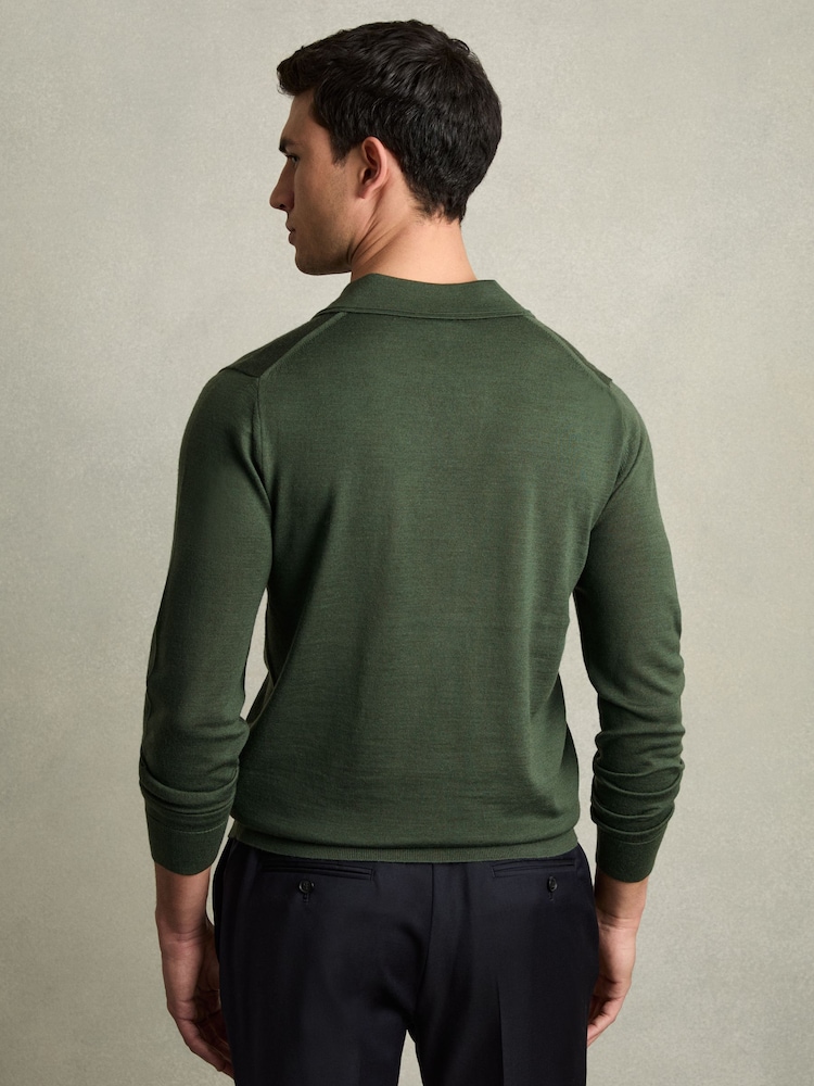 Reiss Dark Kale Green Milburn Merino Wool Half-Zip Polo Shirt - Image 5 of 8