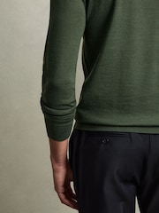 Reiss Dark Kale Green Milburn Merino Wool Half-Zip Polo Shirt - Image 6 of 8