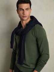 Reiss Dark Kale Green Milburn Merino Wool Half-Zip Polo Shirt - Image 7 of 8