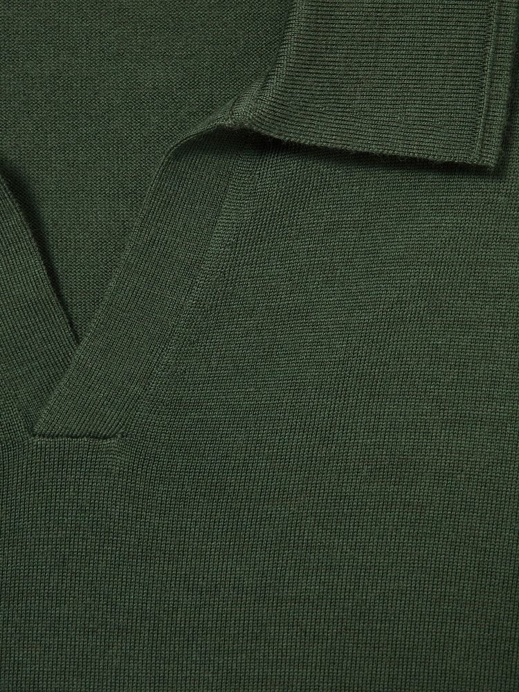 Reiss Dark Kale Green Milburn Merino Wool Half-Zip Polo Shirt - Image 8 of 8