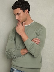 Reiss Herb Green Wessex Merino Wool Crew Neck Jumper - Image 1 of 6