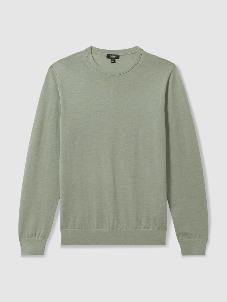 Reiss Herb Green Wessex Merino Wool Crew Neck Jumper - Image 2 of 6