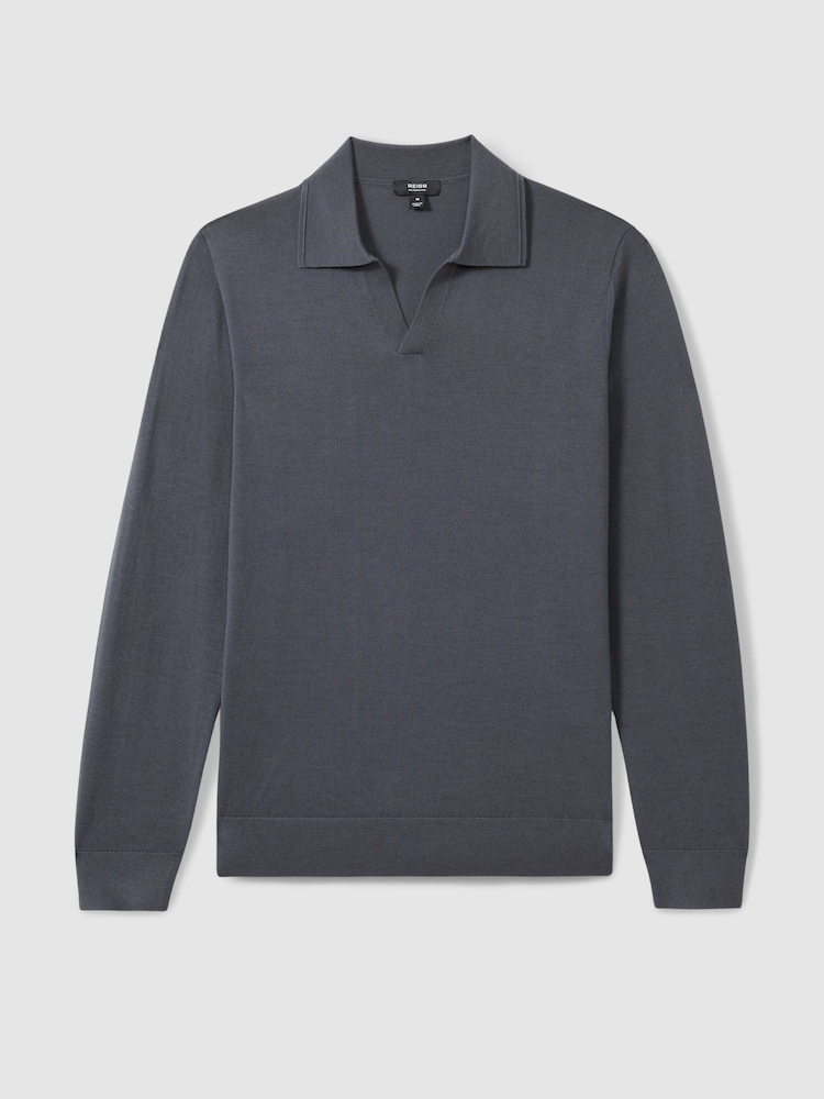 Reiss Blackened Blue Milburn Merino Wool Half-Zip Polo Shirt - Image 2 of 6