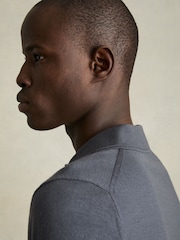 Reiss Blackened Blue Milburn Merino Wool Half-Zip Polo Shirt - Image 4 of 6