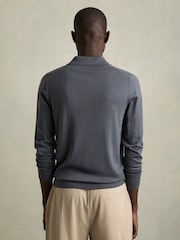 Reiss Blackened Blue Milburn Merino Wool Half-Zip Polo Shirt - Image 5 of 6