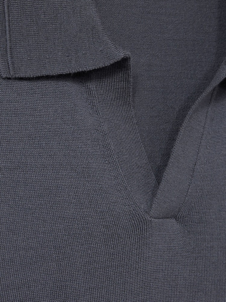 Reiss Blackened Blue Milburn Merino Wool Half-Zip Polo Shirt - Image 6 of 6