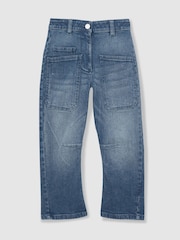 Reiss Blue Brady 13-14 yrs Barrel-Leg Patch-Pocket Jeans - Image 1 of 4