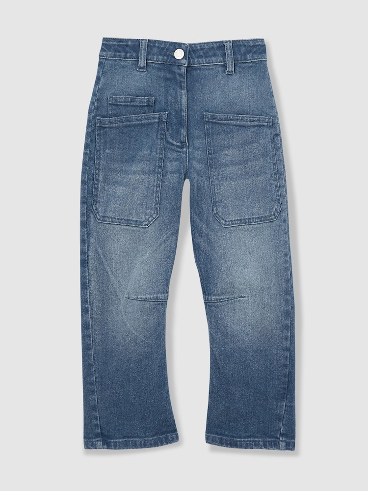 Reiss Blue Brady 13-14 yrs Barrel-Leg Patch-Pocket Jeans - Image 1 of 4