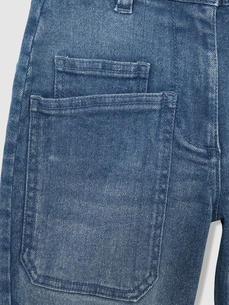 Reiss Blue Brady 13-14 yrs Barrel-Leg Patch-Pocket Jeans - Image 4 of 4