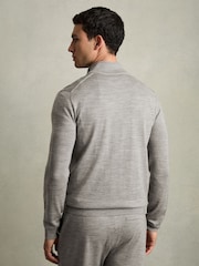 Reiss Warm Grey Melange Hampshire Merino Wool Funnel-Neck Cardigan - Image 4 of 5