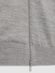 Reiss Warm Grey Melange Hampshire Merino Wool Funnel-Neck Cardigan - Image 5 of 5