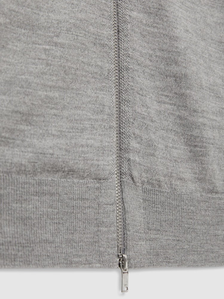 Reiss Warm Grey Melange Hampshire Merino Wool Funnel-Neck Cardigan - Image 5 of 5
