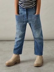 Reiss Blue Brady 4-9 yrs Barrel-Leg Patch-Pocket Jeans - Image 3 of 4