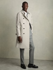 Reiss Stone Scramble Double Breasted Long Trench Coat - Image 1 of 7