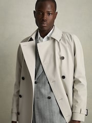 Reiss Stone Scramble Double Breasted Long Trench Coat - Image 3 of 7